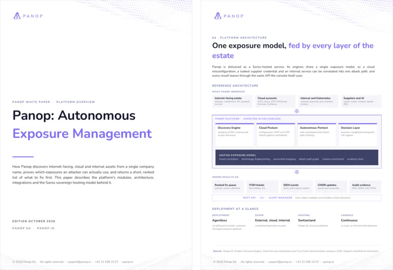 Cover and architecture page of the Panop platform white paper