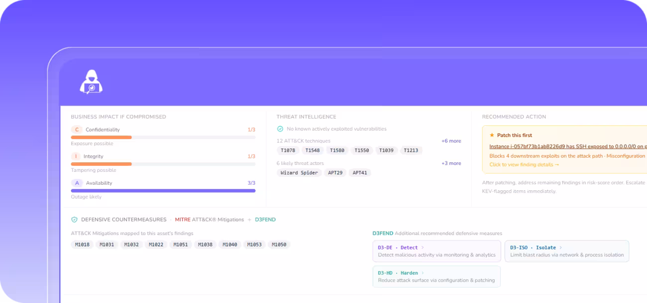 A cloud finding in Panop with its business impact and recommended action